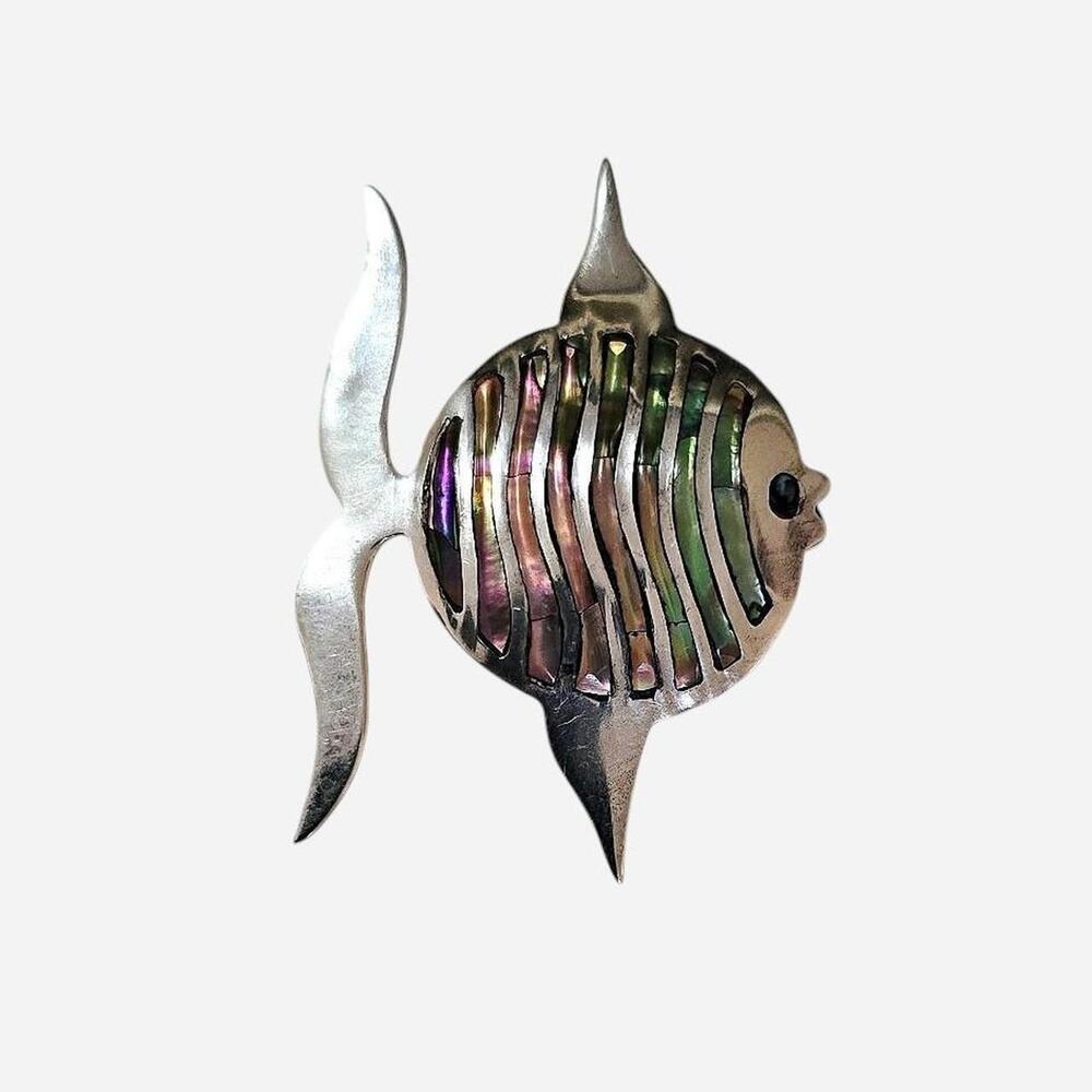 INSANE vintage mid-century Mexican sterling silver fish brooch